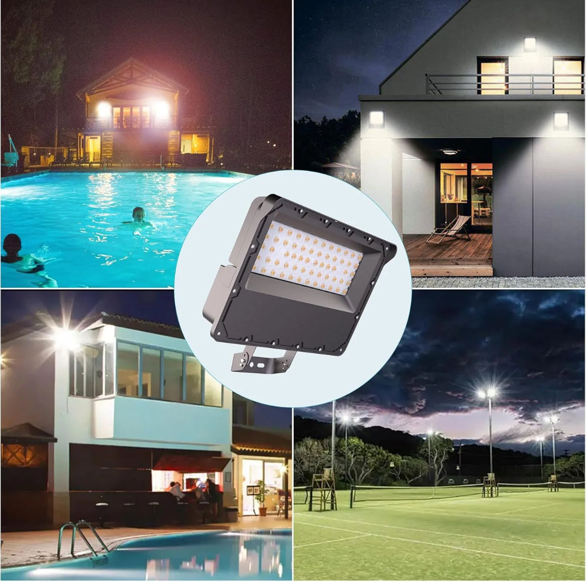 4 Pack-200W LED Flood Light 5000K 30000Lm w/Photocell 120/277V Trunnion Mount
