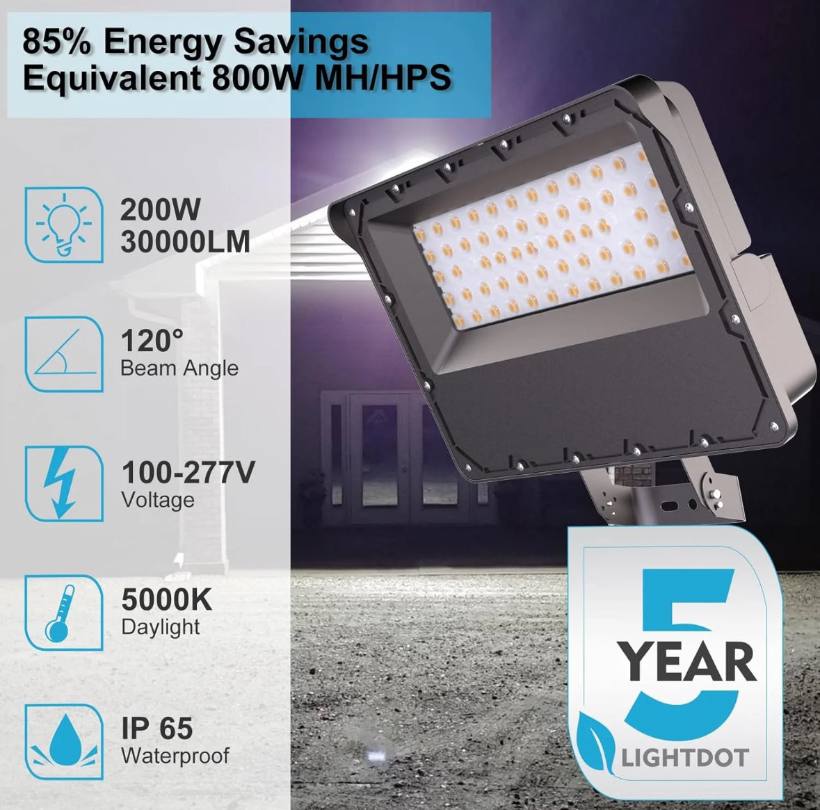 4 Pack-200W LED Flood Light 5000K 30000Lm w/Photocell 120/277V Trunnion Mount