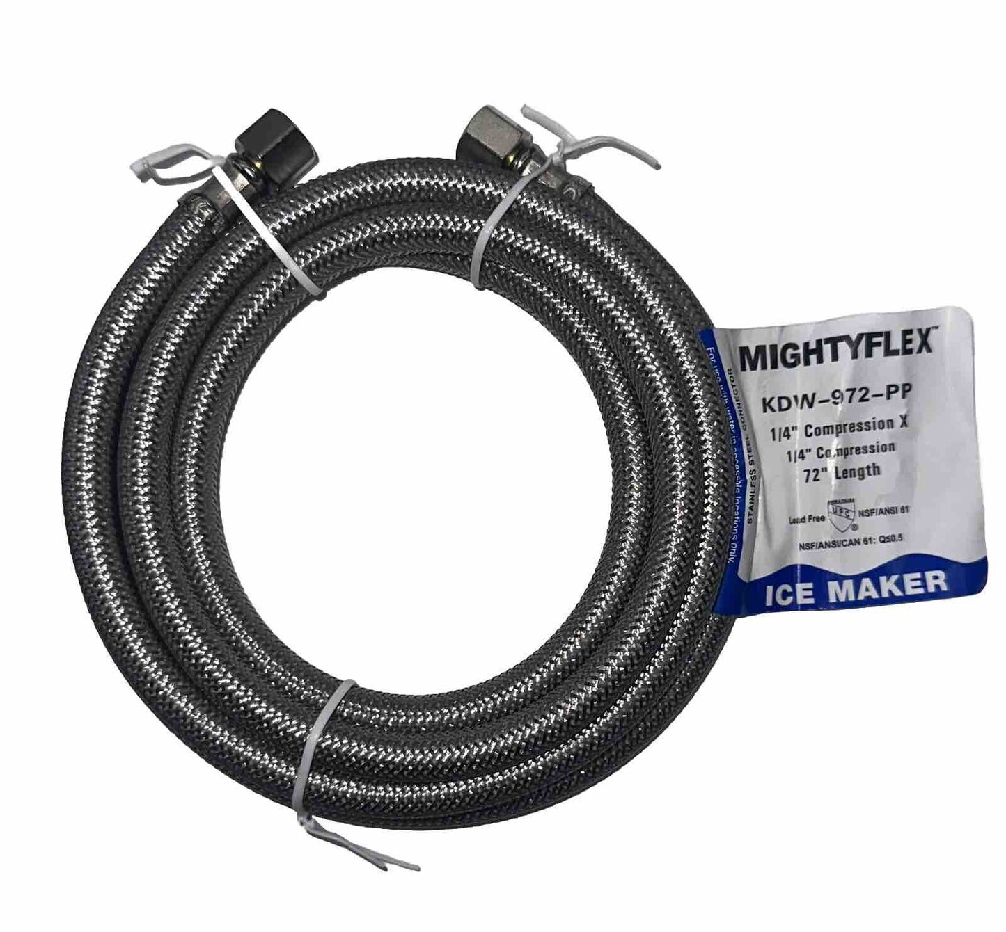 LSP AquaFlo MightyFlex SS Ice Maker Connector 1/4”x1/4, 60 or 72" Length