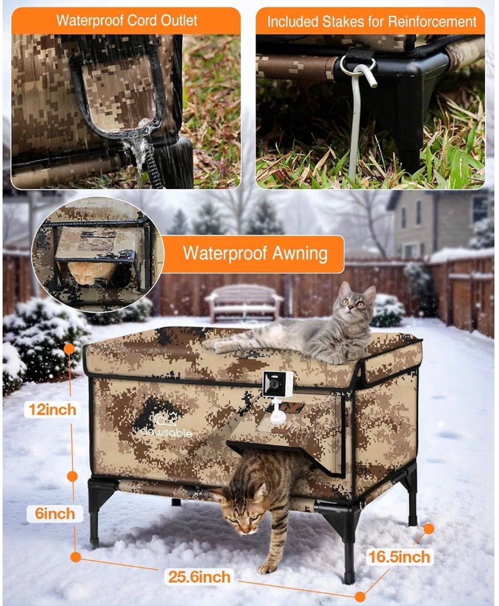 Heated Waterproof Insulated Cat House with Camera & Escape Door (25.5"x16"x18")