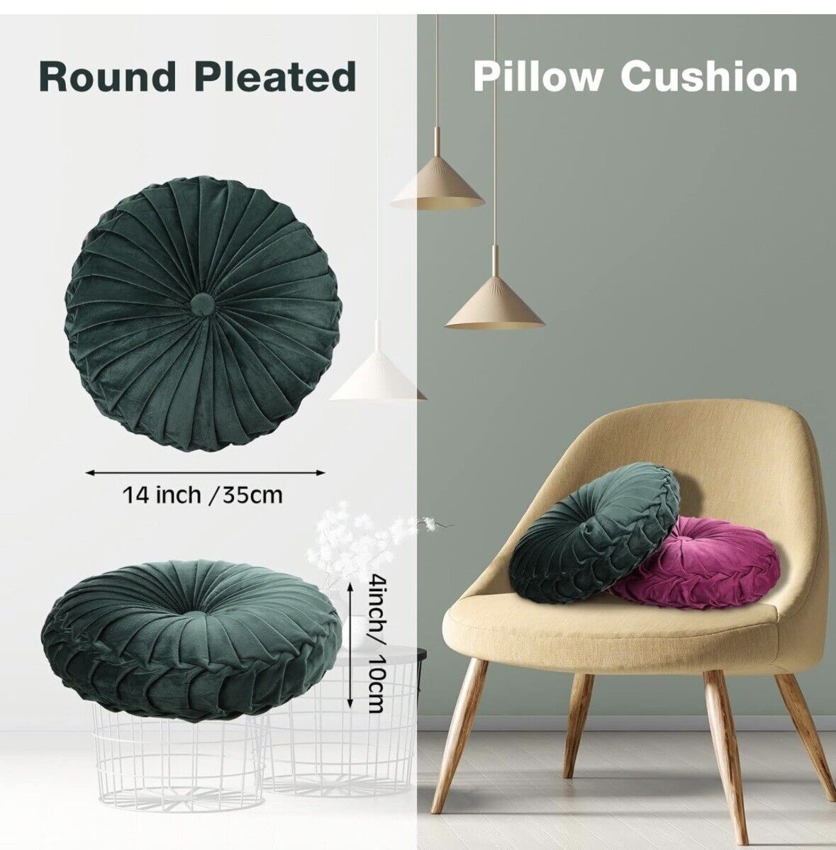 Wesiti 8 Count 14” Round Throw Pillow Velvet Pleated Mixed Colors-As Shown-NEW!