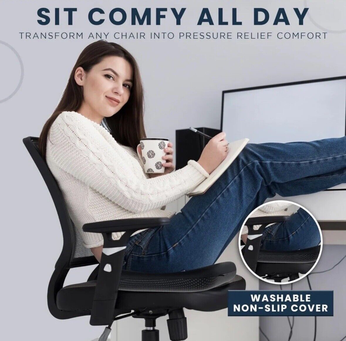 Zen Bloks XL Extra Thick Gel Seat Cushion for Extended Sitting,19.5”x19.5”x1.95”