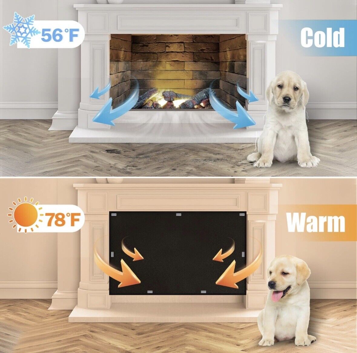 Heat-Resistant Magnetic Fireproof Fireplace Cover - 45”x 34”