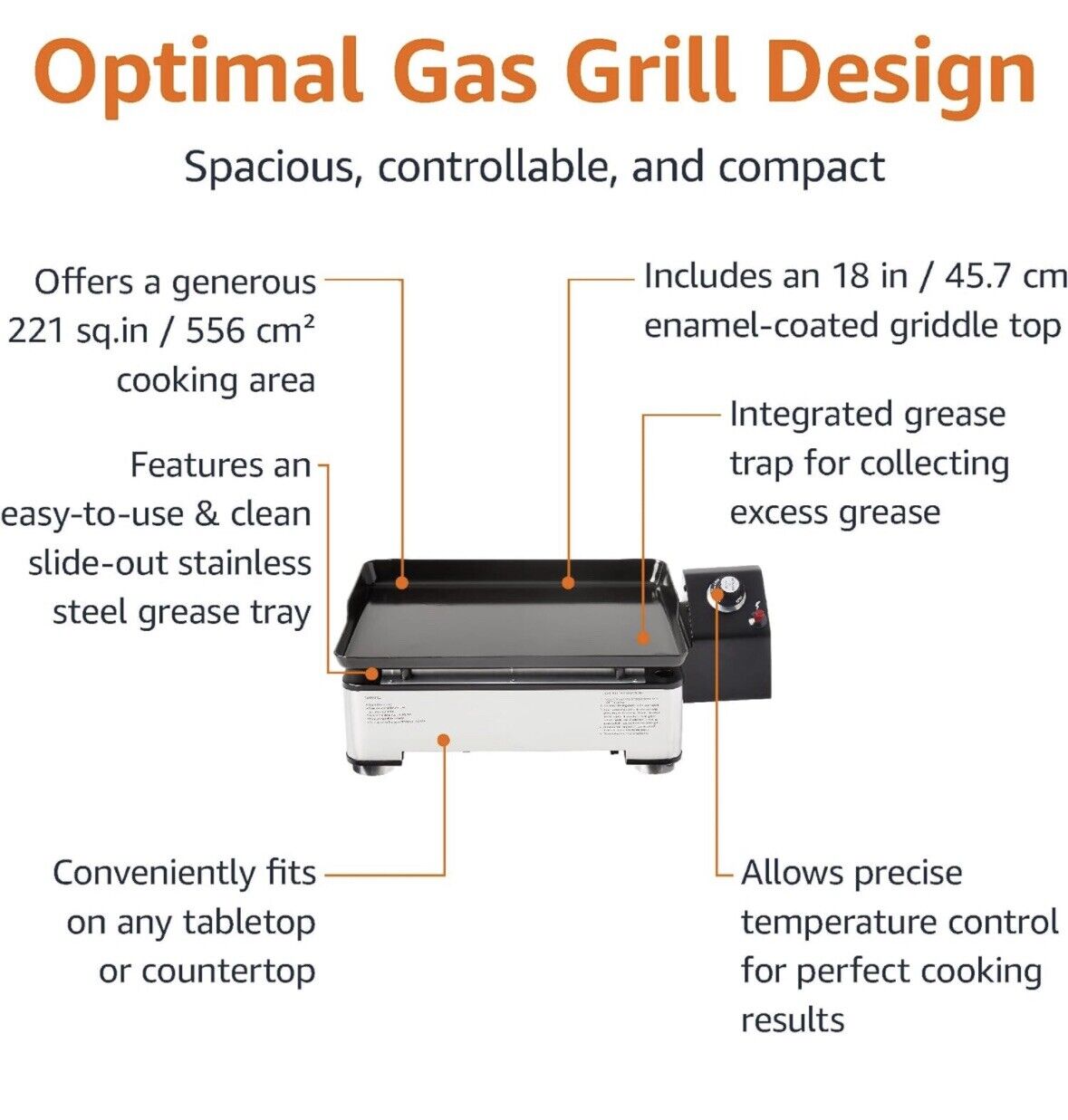 Amazon Basics Outdoor 18" Tabletop Gas Outdoor Griddle With Enamel Coating Top
