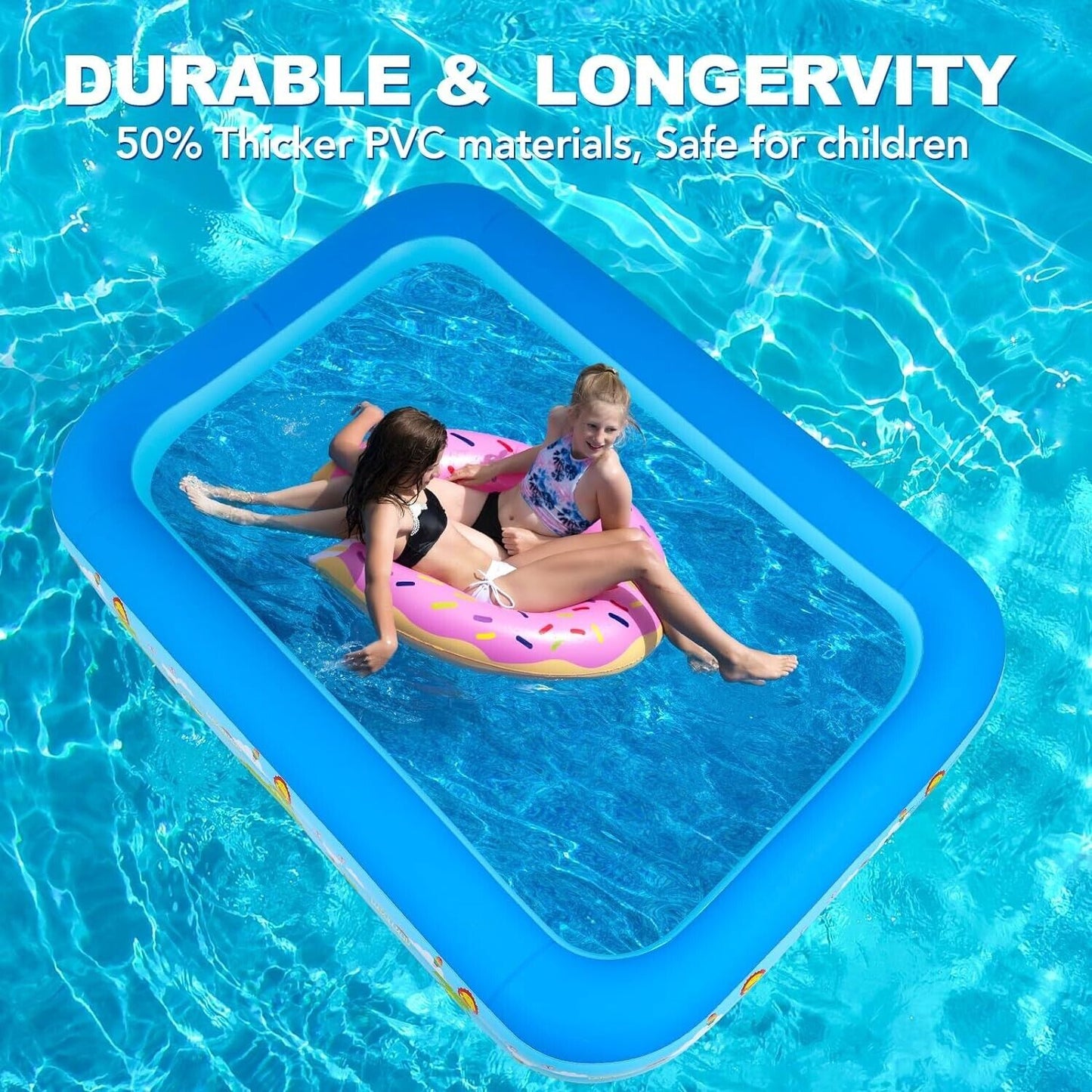 Inflatable Swimming Pools with Pump, Oversized 120" X 72" X 22" Thickened Blow