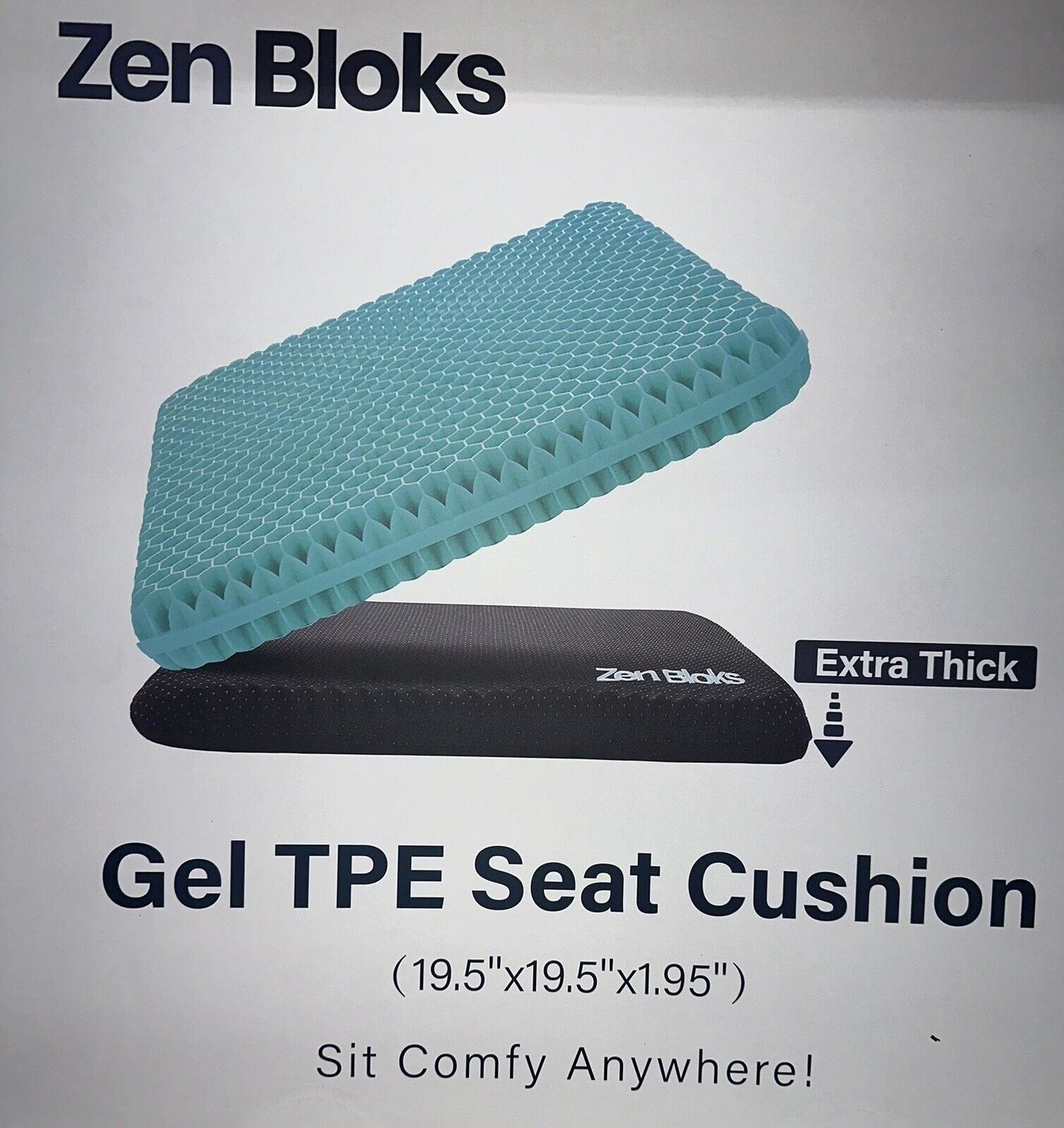 Zen Bloks XL Extra Thick Gel Seat Cushion for Extended Sitting,19.5”x19.5”x1.95”