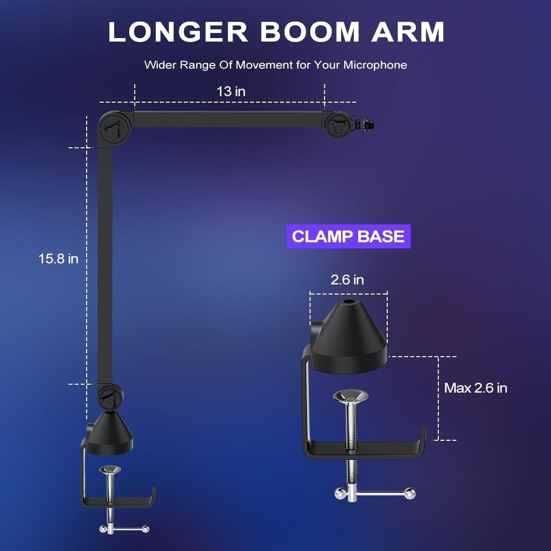 Mic Boom Arm Desk Mount 360° Rotatable Mic Arm 3/8" to 5/8" Adapter