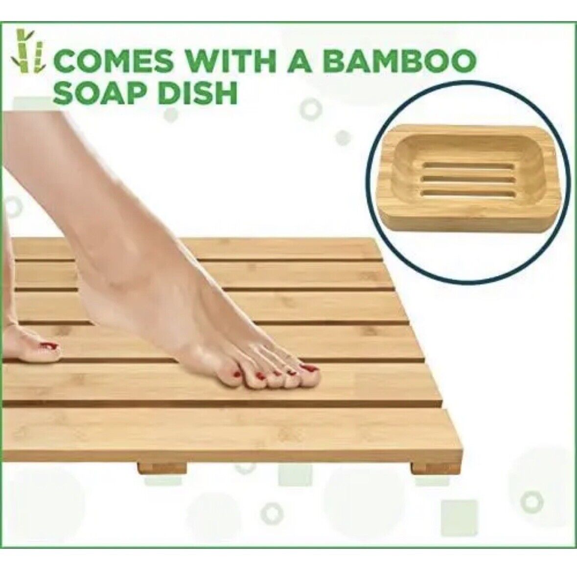 ZPirates Bamboo Bath Mat with Soap Dish - Bathmat (26”x16”)