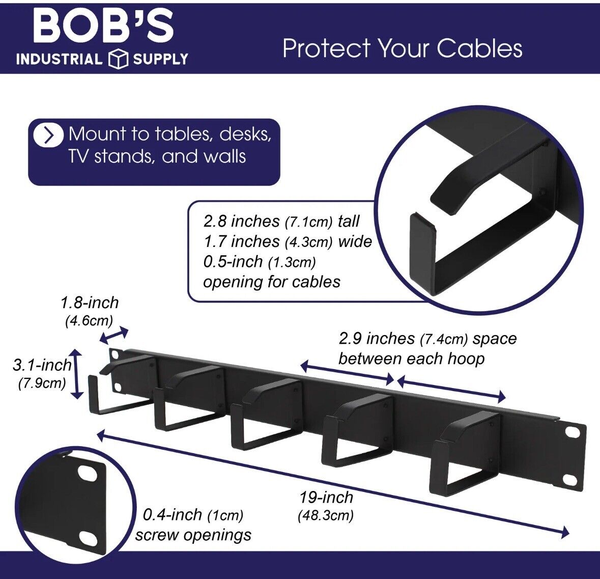 BISupply Cable Management Under Desk Wire Tray - 2-Pack Cord Organizer