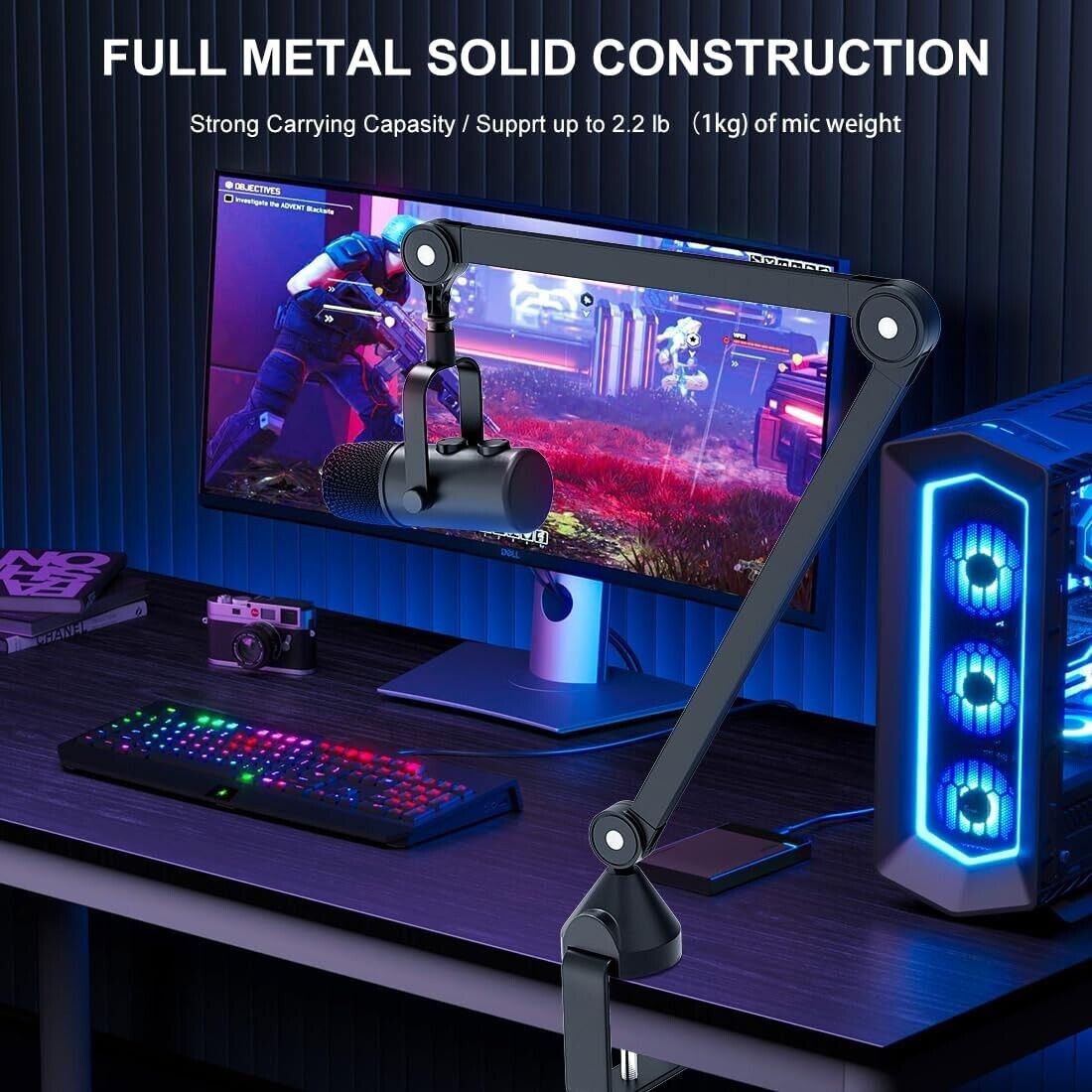 Mic Boom Arm Desk Mount 360° Rotatable Mic Arm 3/8" to 5/8" Adapter
