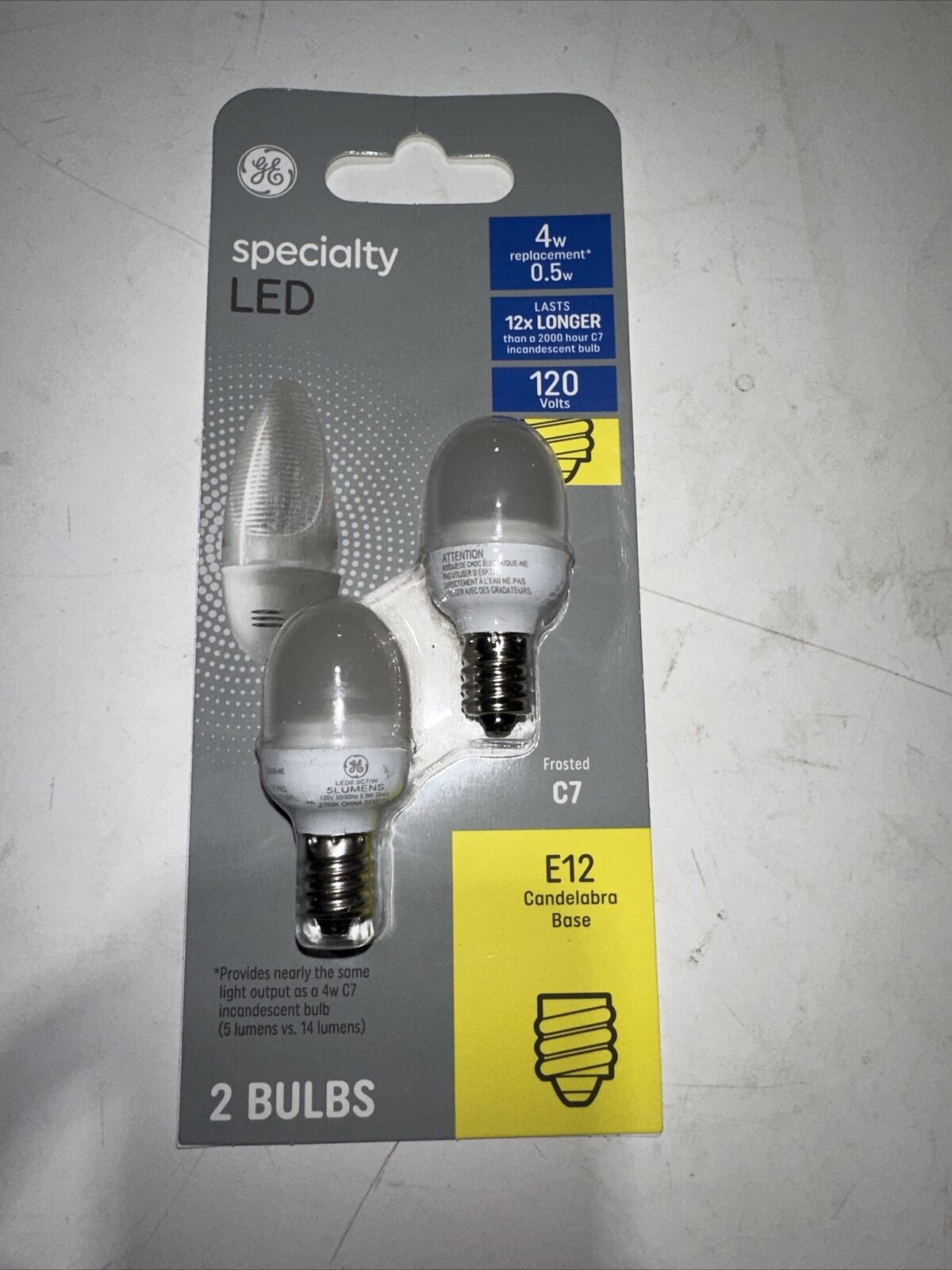 6-2 Packs GE LED Frosted C7 120 Volts 4 Watt Replacement Bulbs E12