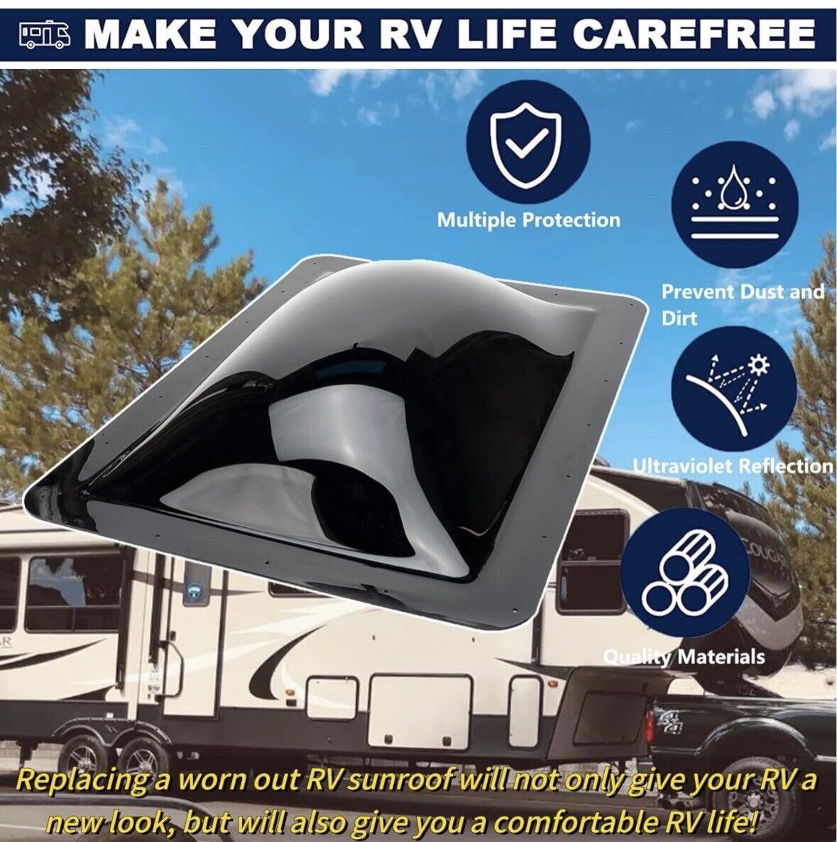 RV Skylight Outer Dome | 14" X 22" Universal Outer Skylight (Smoke)