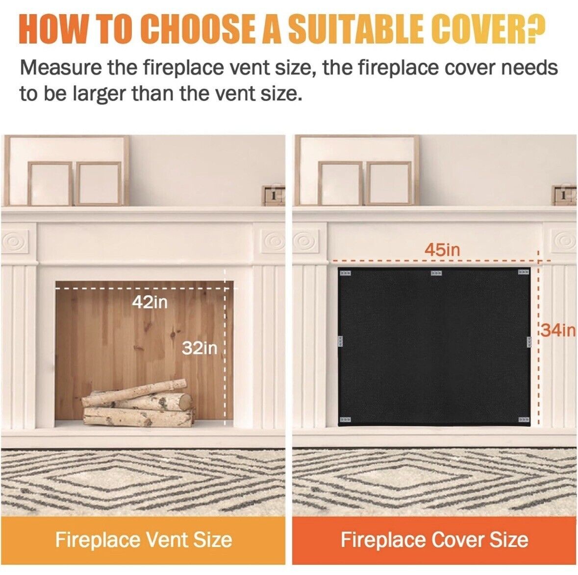 Heat-Resistant Magnetic Fireproof Fireplace Cover - 45”x 34”