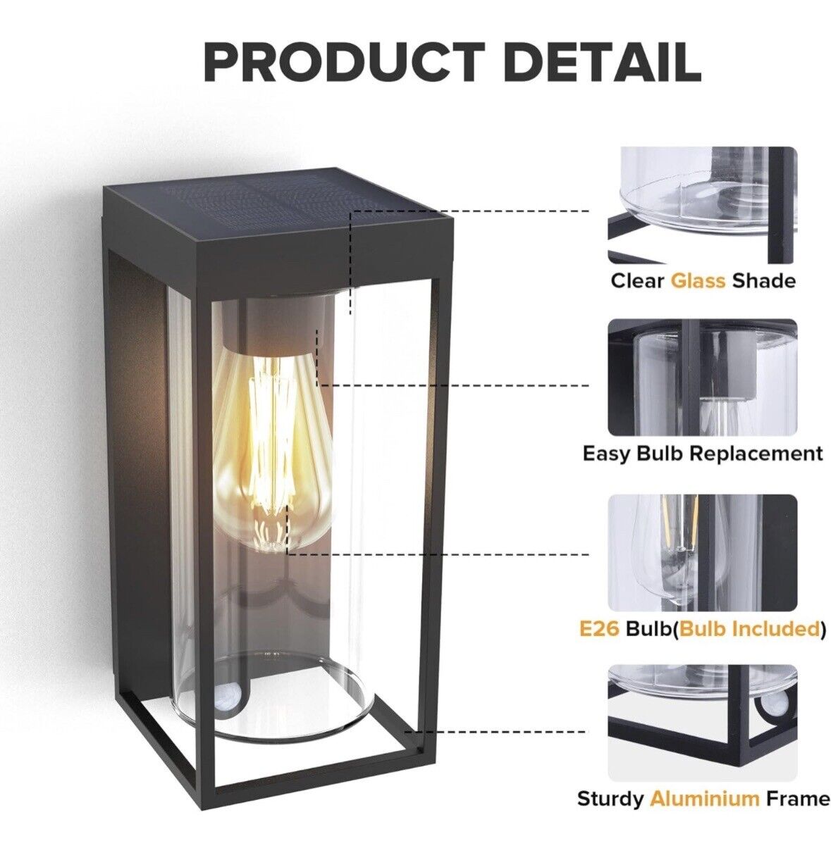 2 Pack Solar Motion Sensor Light Outdoor Dusk To Dawn Modern Wall Sconce Alum