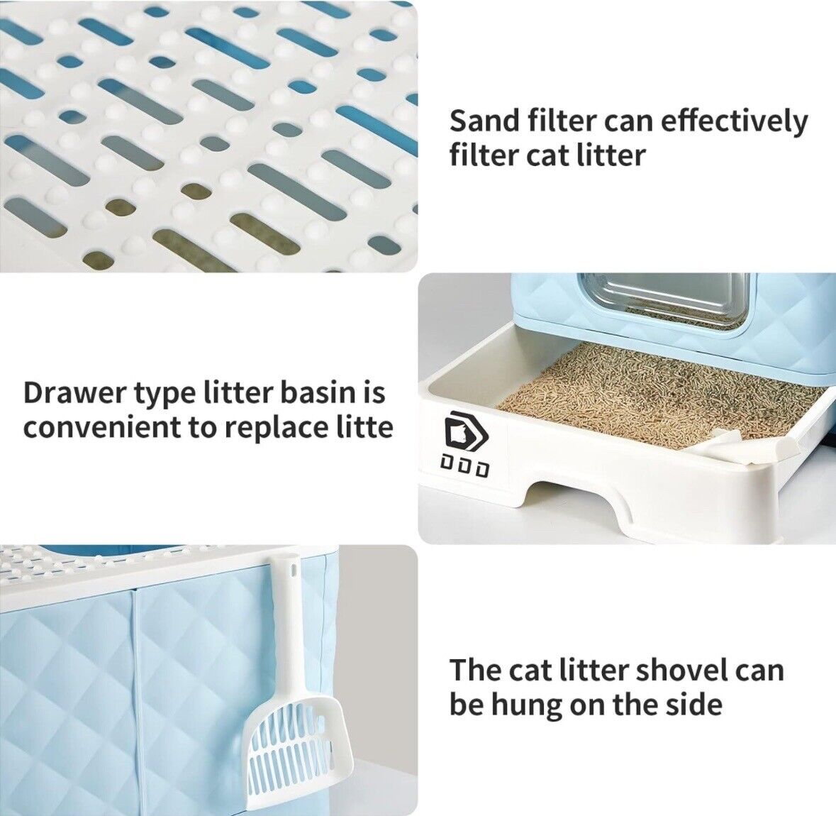 DDD Cat Litter Box with Lid Cover & Scoop Front Entry Top Exit