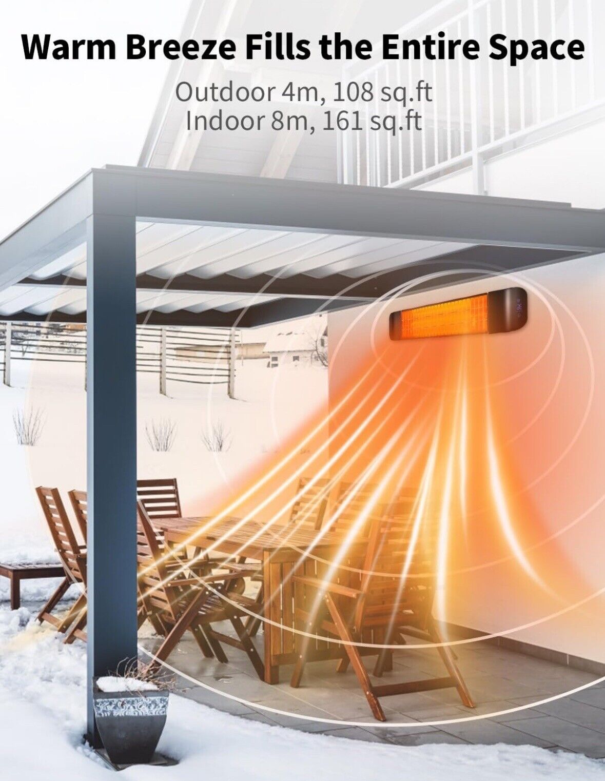 Wall-Mount Electric Infrared Indoor Outdoor 1500 Watt Max Heater W/Remote
