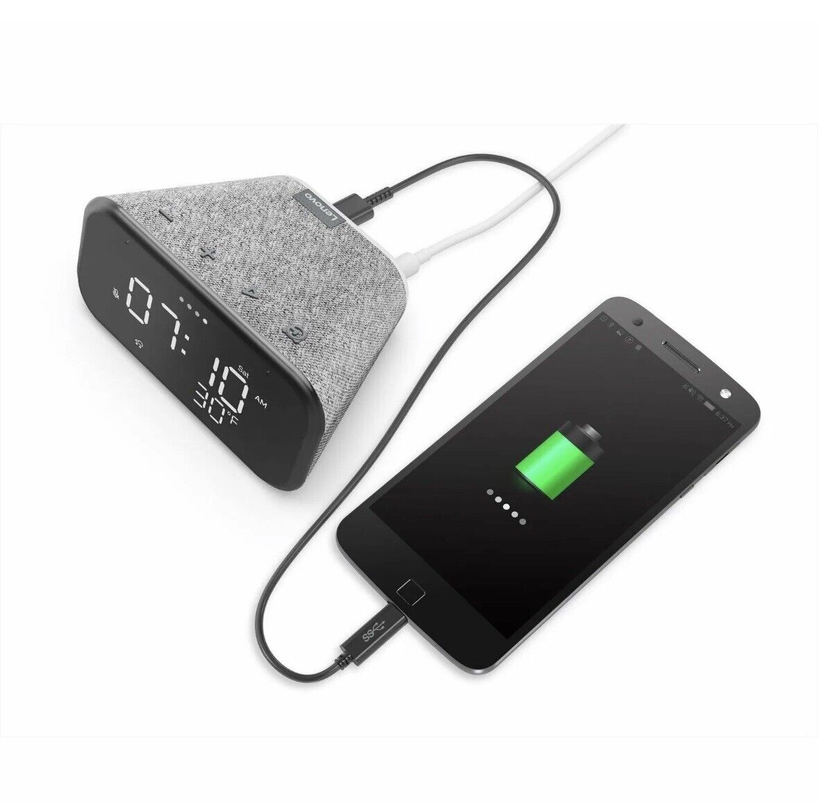 Lenovo Smart Home Smart Clock Essential Google Assistant Sealed Hemp Gray NEW