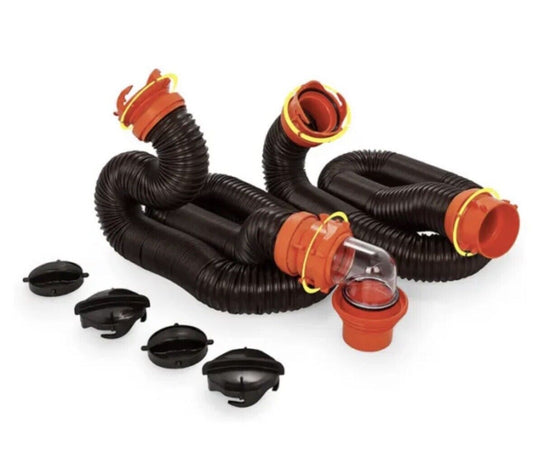 20' Camco Rhino FLEX 4 in 1 Sewer Hose Kit W/Swivel Fitting Elbow Adapter 39742