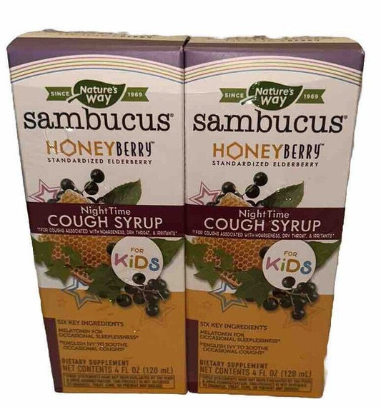 2 Pack- 4 Oz. Nature's Way Sambucus Honey Berry Cough Syrup for Kids  Exp 5/2024