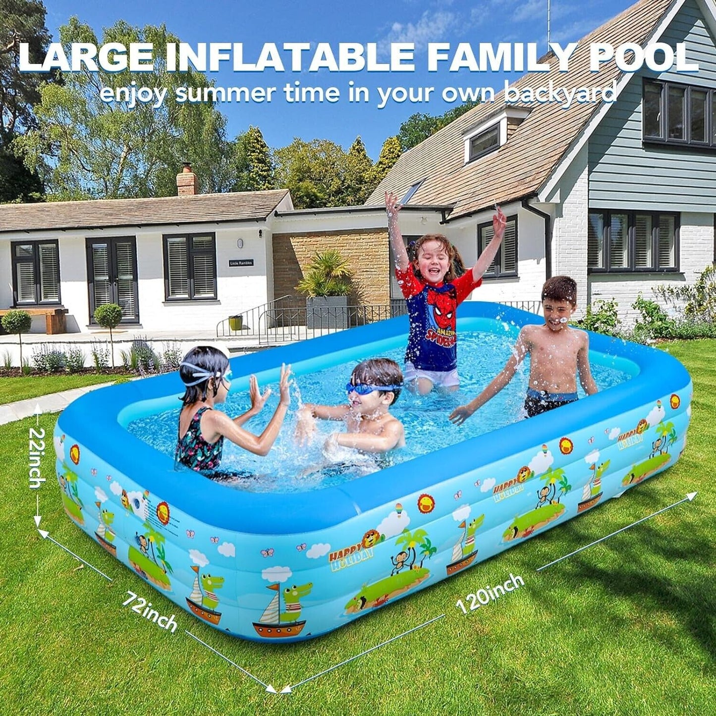 Inflatable Swimming Pools with Pump, Oversized 120" X 72" X 22" Thickened Blow
