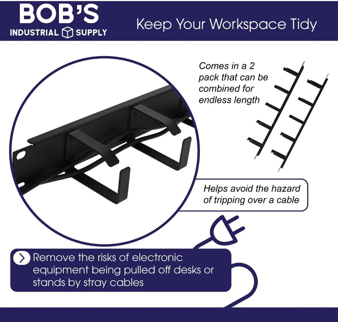 BISupply Cable Management Under Desk Wire Tray - 2-Pack Cord Organizer