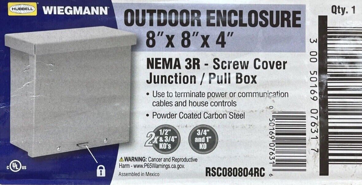 Hubbell RSC080804RC 8"x8"x4" Nema 3R Screw Cover Pull/Junction Box