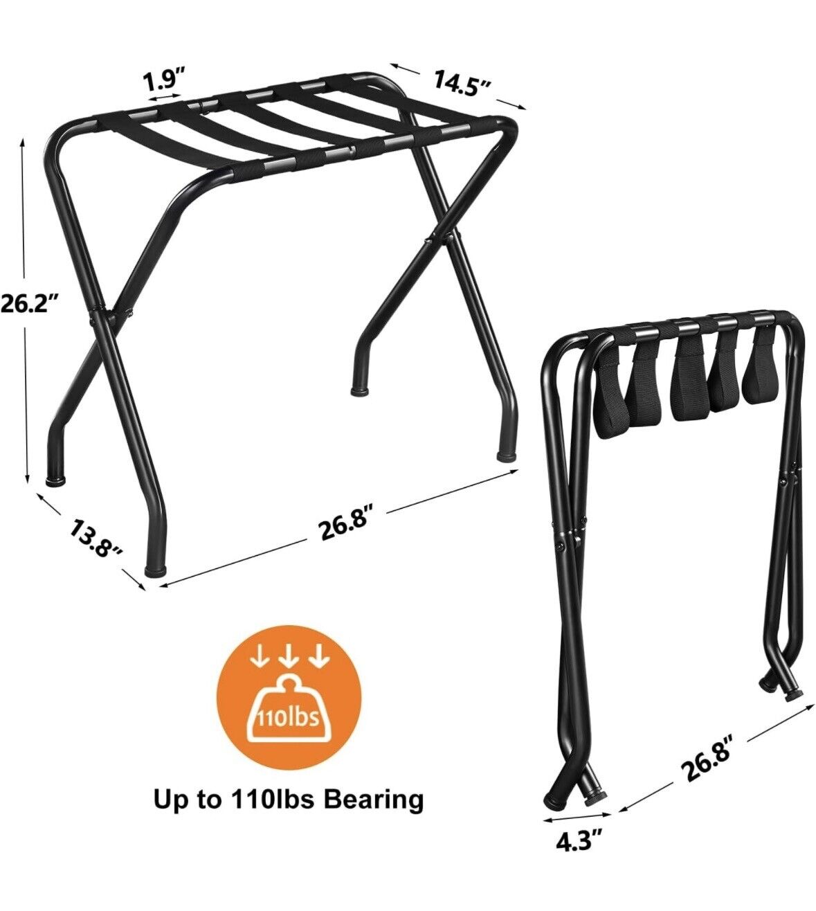 2-Pack Folding Luggage Rack, Suitcase Stand
