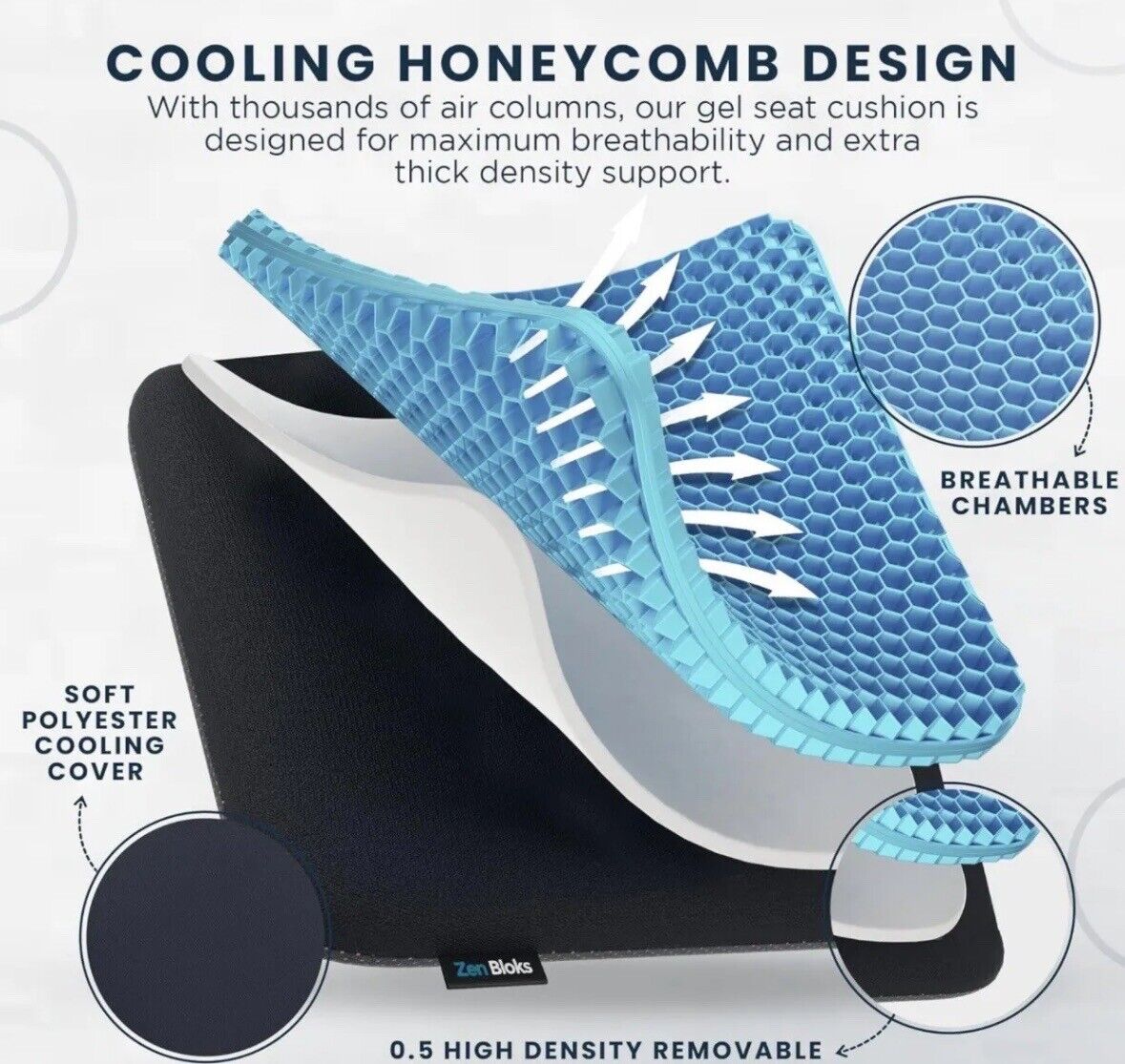 Zen Bloks XL Extra Thick Gel Seat Cushion for Extended Sitting,19.5”x19.5”x1.95”