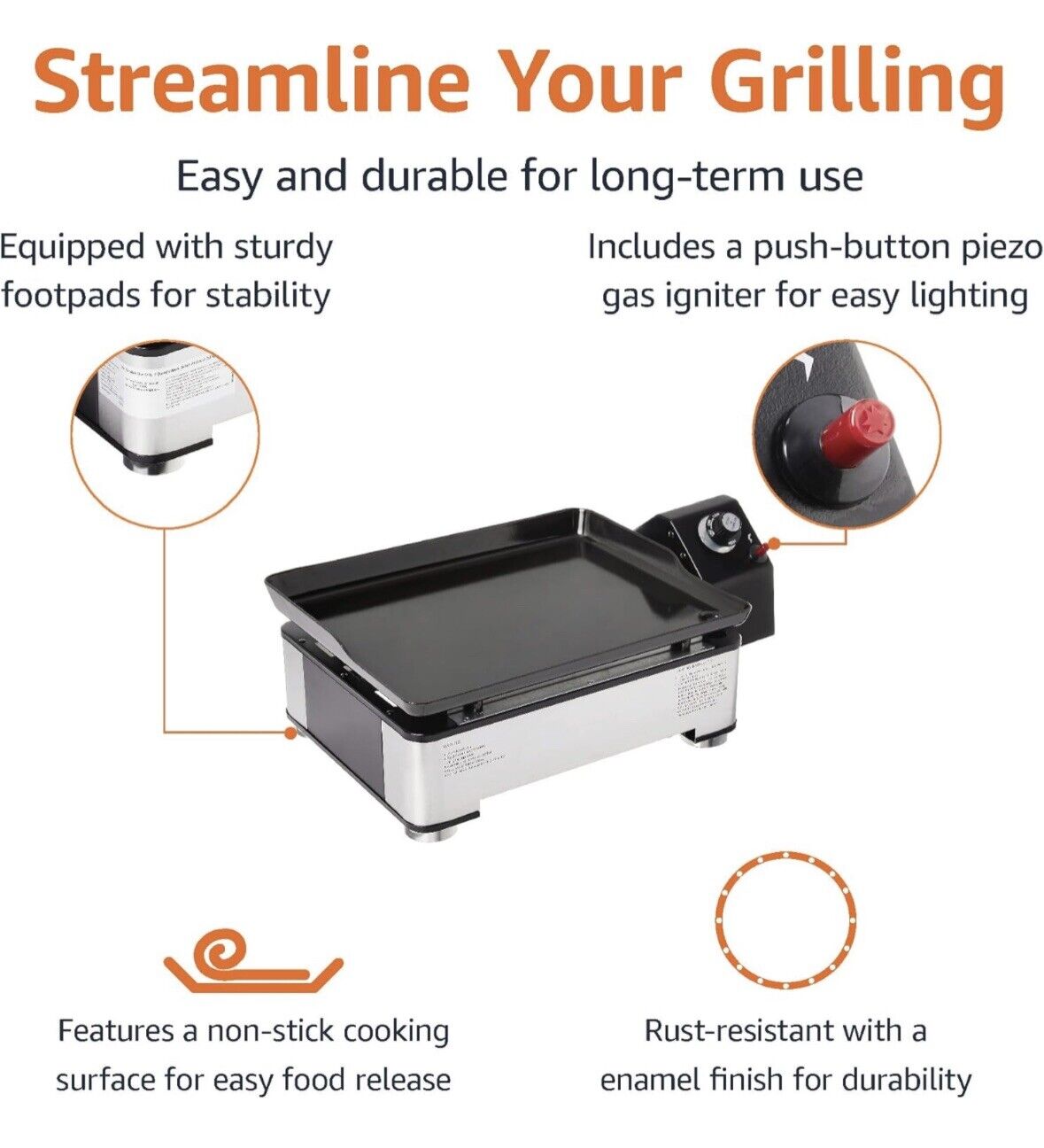 Amazon Basics Outdoor 18" Tabletop Gas Outdoor Griddle With Enamel Coating Top