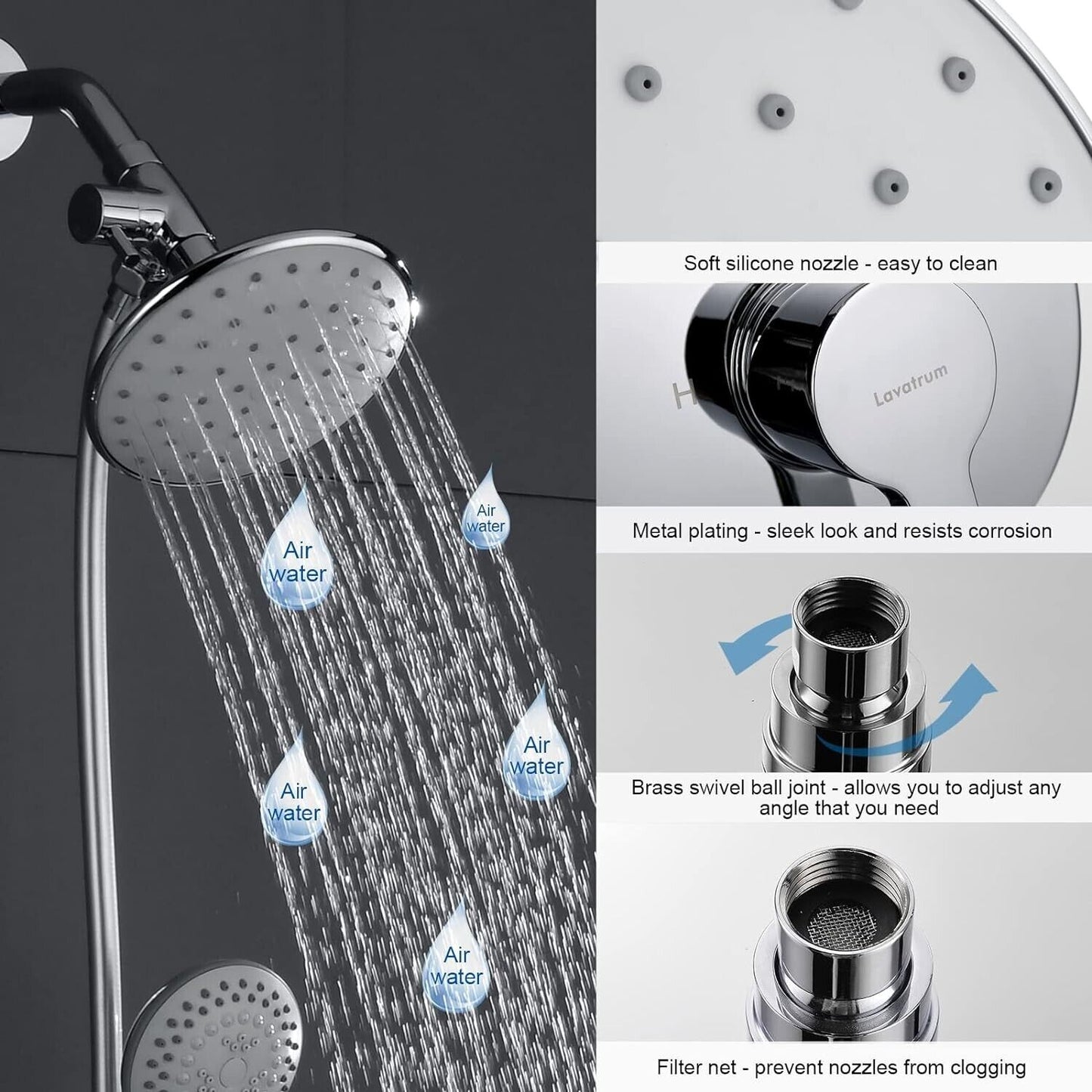 Lavatrum Polished Chrome Shower System, Valve Body6" Shower Head Handheld Shower