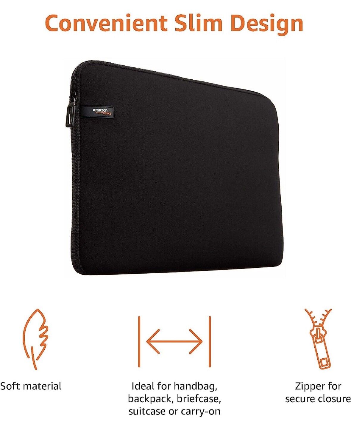 Amazon Basics 13.3-Inch Laptop Sleeve, Protective Case with Zipper - Black New