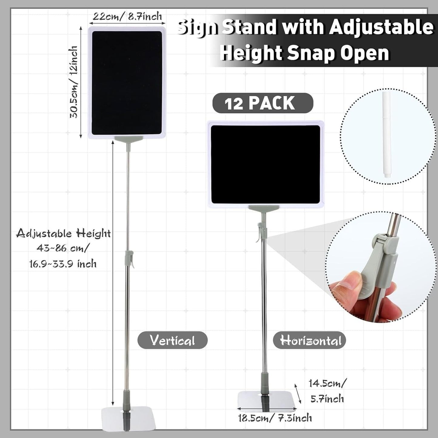 12 Pack Adjustable (17-34") Poster Sign Stand 8.7 x 12" Pedestal