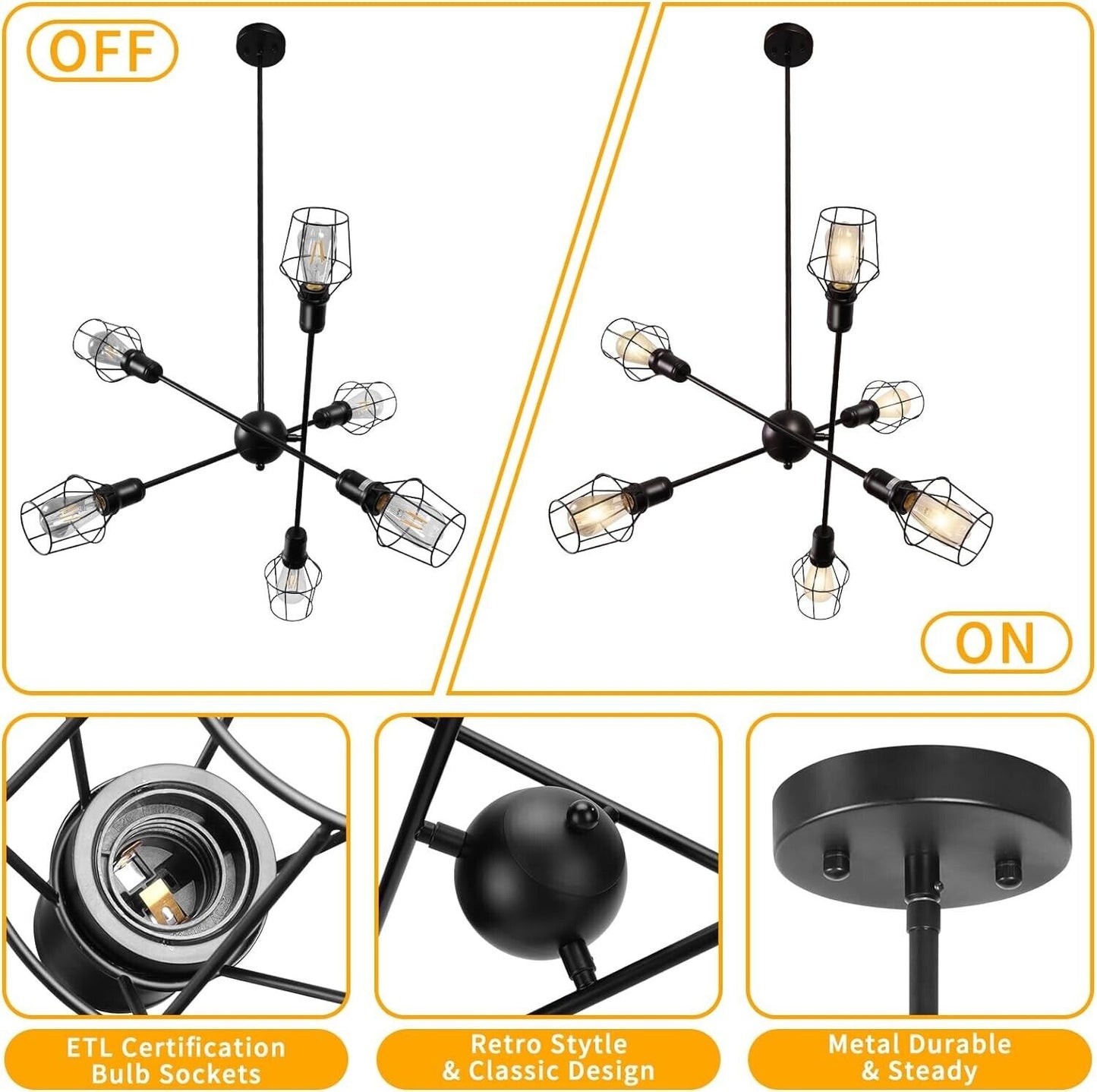 6-Light Farmhouse Industrial Island Pendant Light Fixture