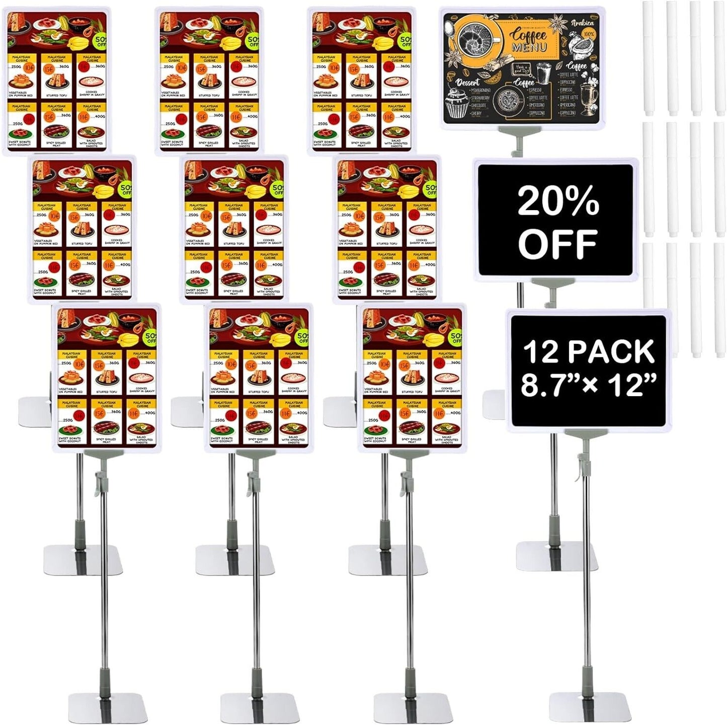 12 Pack Adjustable (17-34") Poster Sign Stand 8.7 x 12" Pedestal