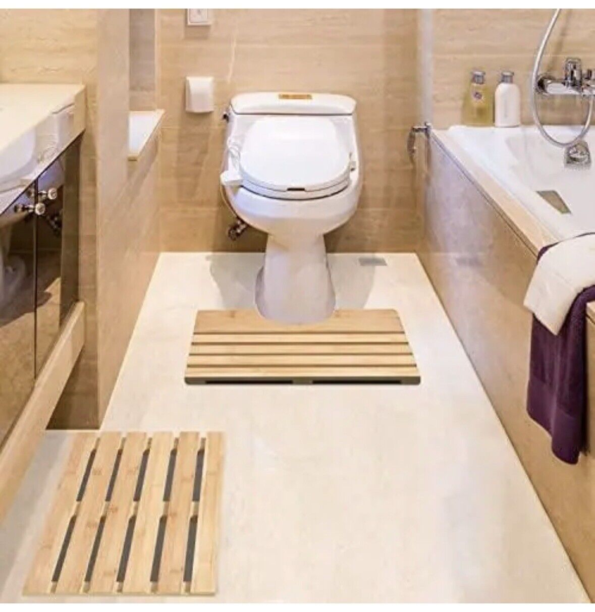 ZPirates Bamboo Bath Mat with Soap Dish - Bathmat (26”x16”)