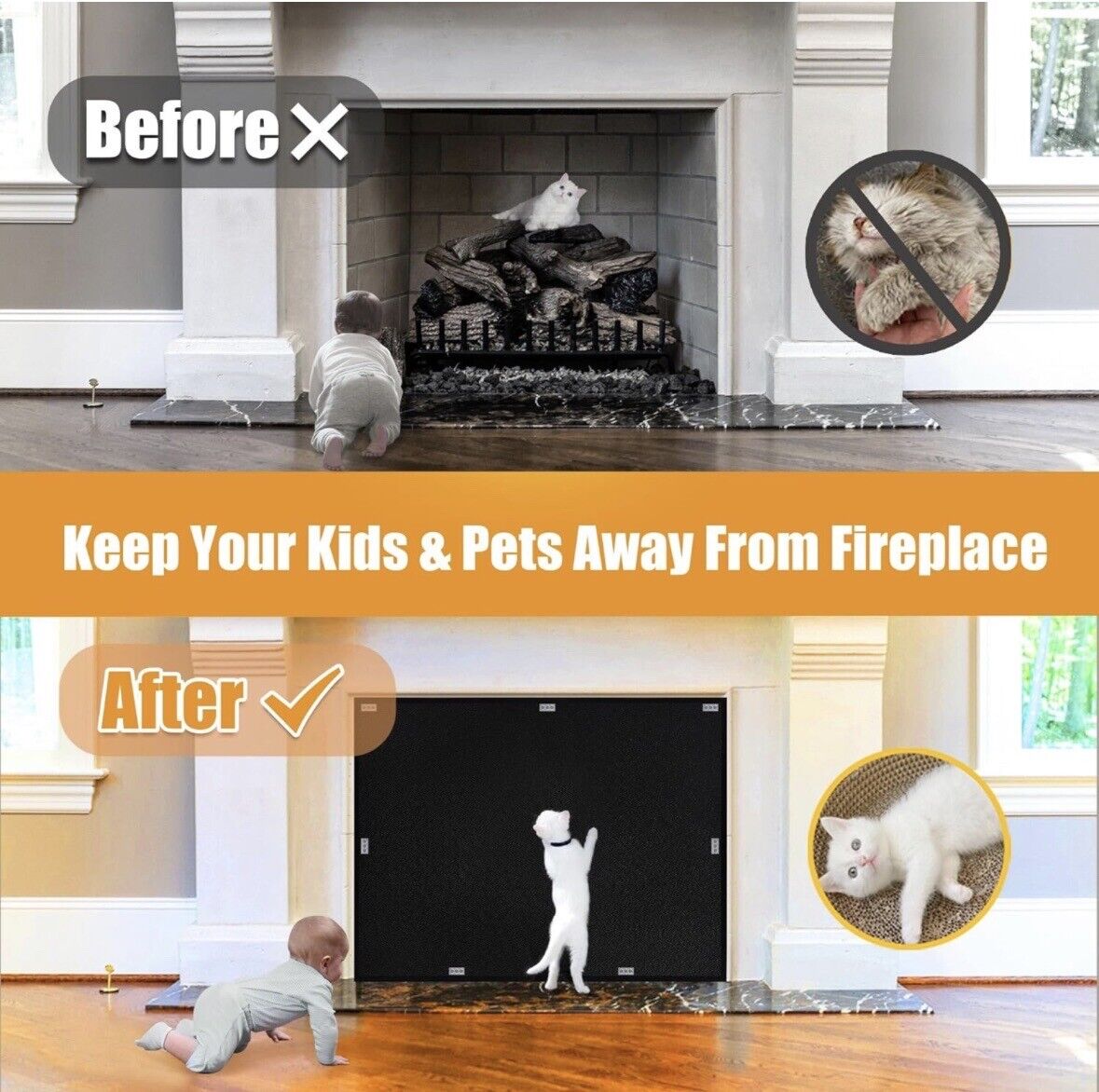 Heat-Resistant Magnetic Fireproof Fireplace Cover - 45”x 34”