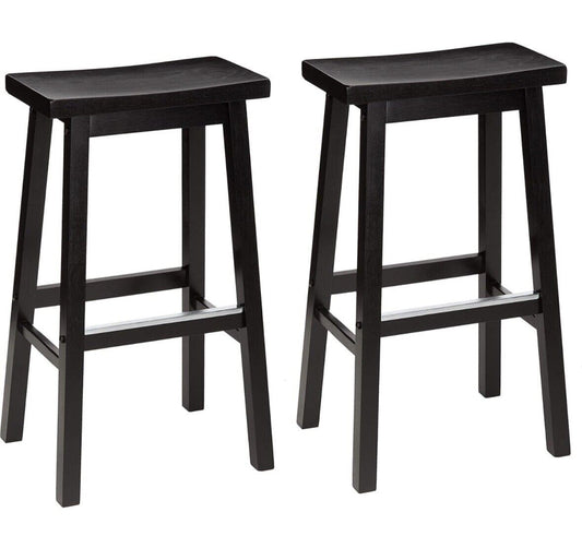 AB Solid Wood Saddle Kitchen Counter Bar Stool, 29 in Height, Set Of 2-Black