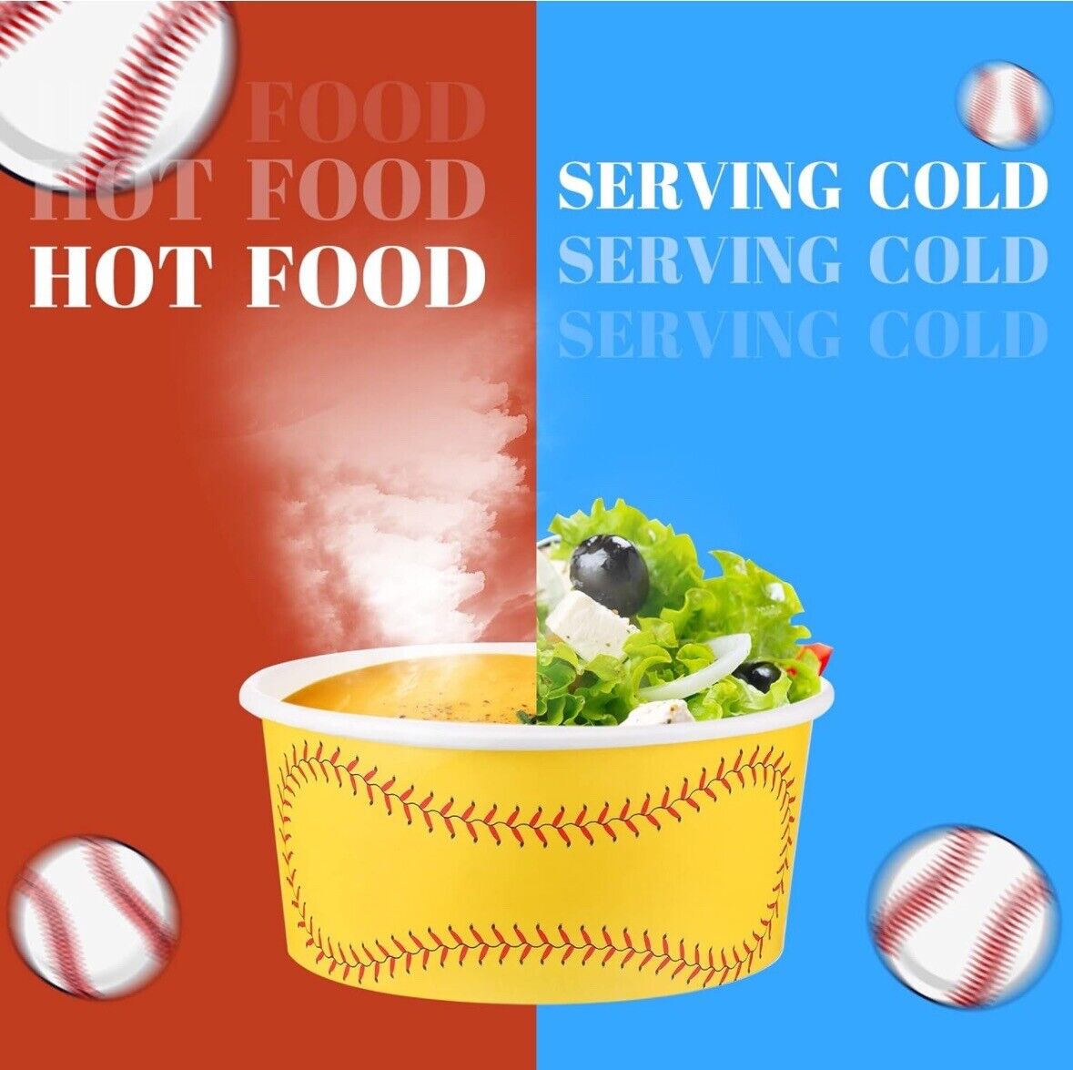 12oz Ice Cream Bowls 300 Count - Softball Themed Hot or Cold-Disposible