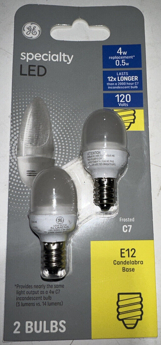 2 Pack GE LED Frosted C7 120 Volts 4 Watt Replacement Bulbs E12