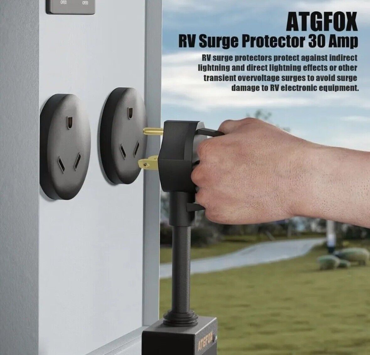 ATGFOX 30AMP RV Camper Surge Protector Waterproof Cover 3.5" LED Screen