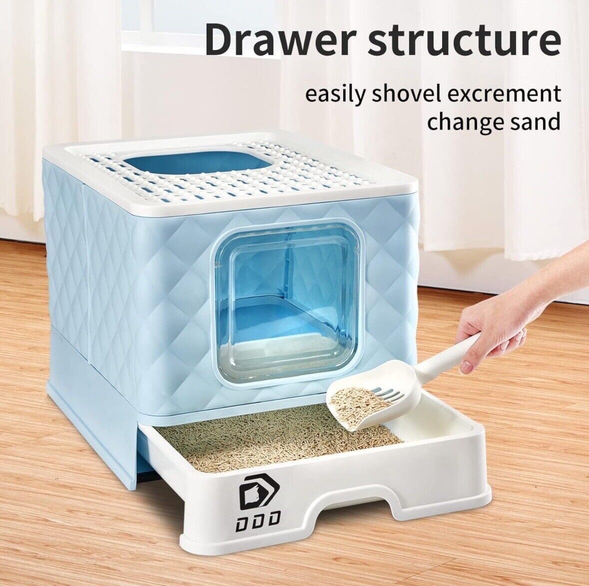DDD Cat Litter Box with Lid Cover & Scoop Front Entry Top Exit