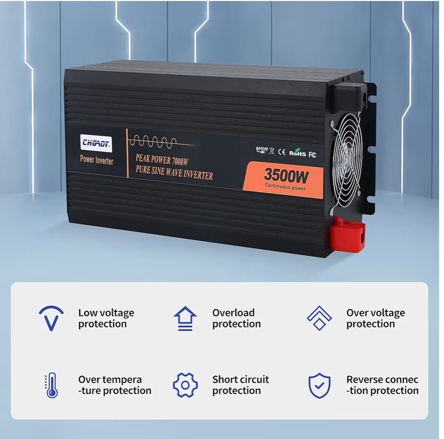 Pure Sine Wave Power Inverter 3500W DC12V to AC120V w/LCD Display + Remote-NEW!