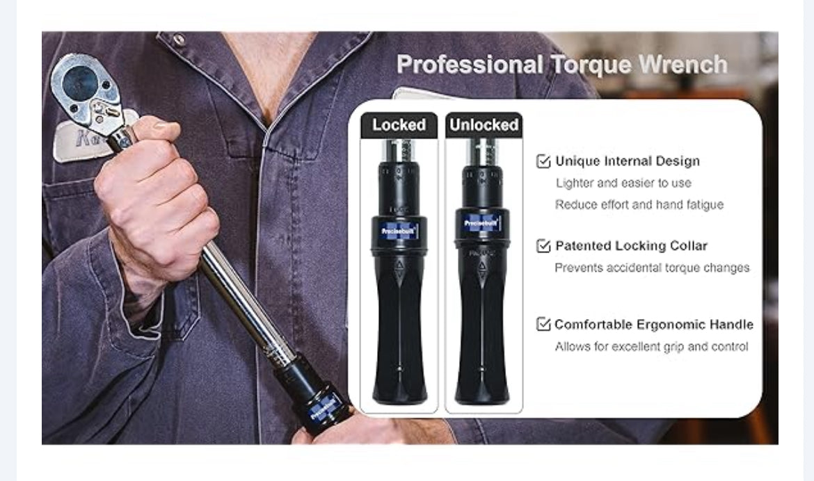Precisebuilt 1/2" Drive 15150 Ftlb 30.5-214 Nm Dual direction Click Professional Torque Wrench-New!