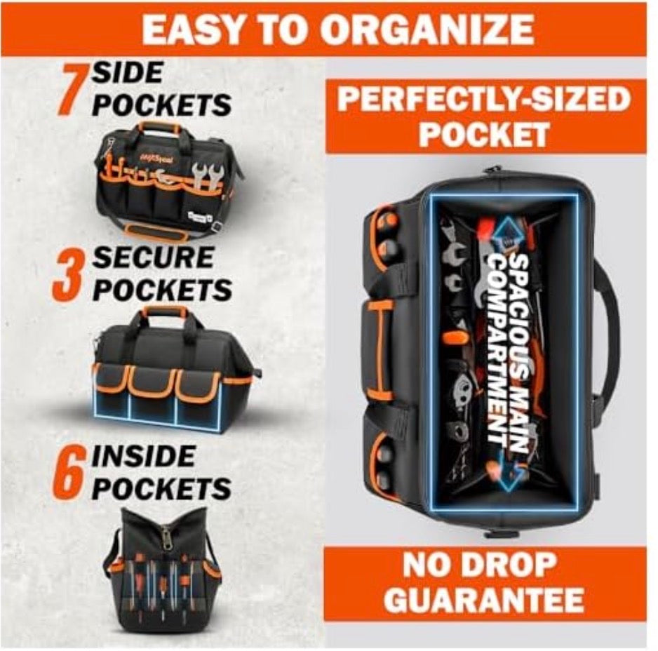 AV Steel Tool Bag — 15in., 16 Pockets, Heavy-Duty Oxford 1680D, Waterproof, Adjustable Shoulder Strap, Model# AV-700100