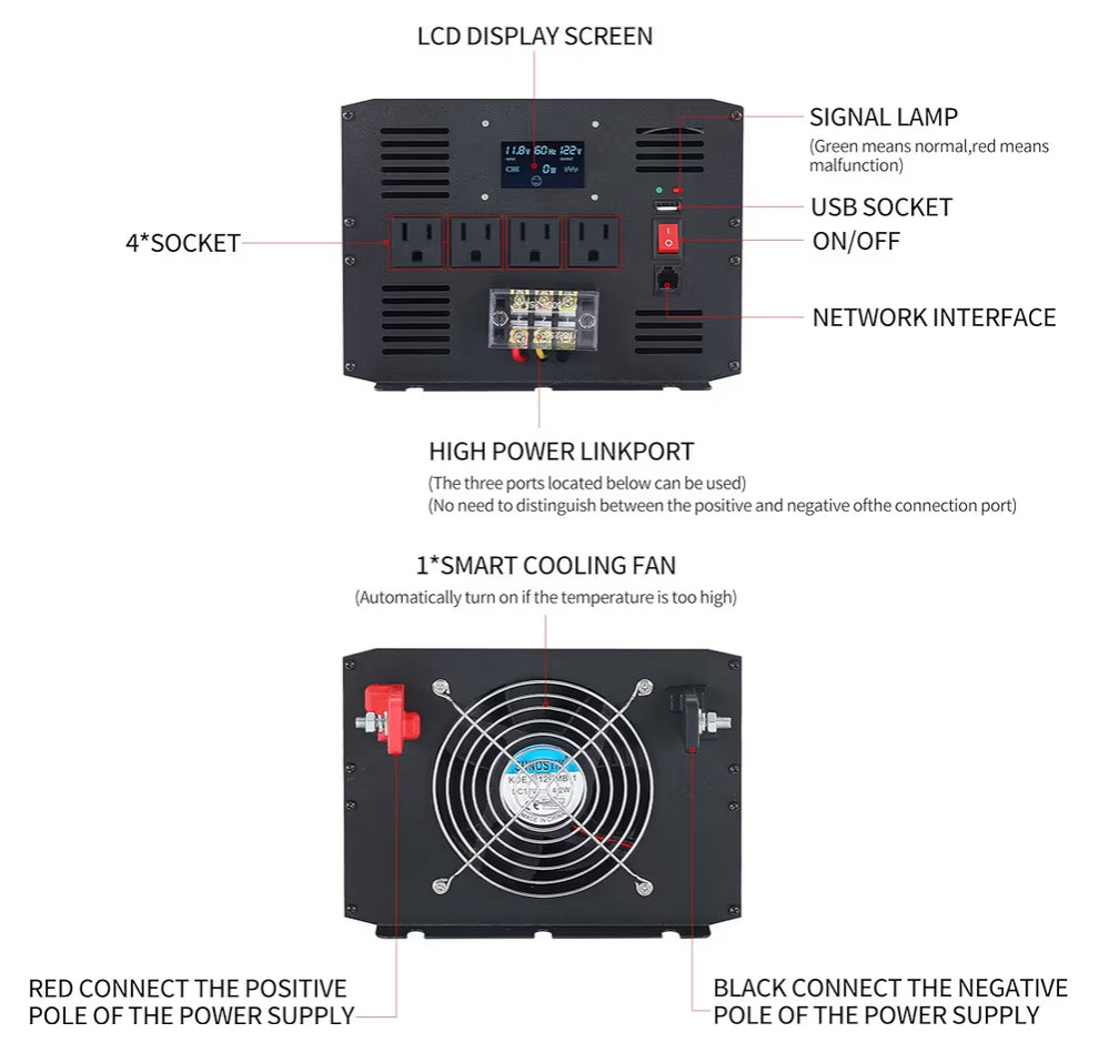 Pure Sine Wave Power Inverter 3500W DC12V to AC120V w/LCD Display + Remote-NEW!