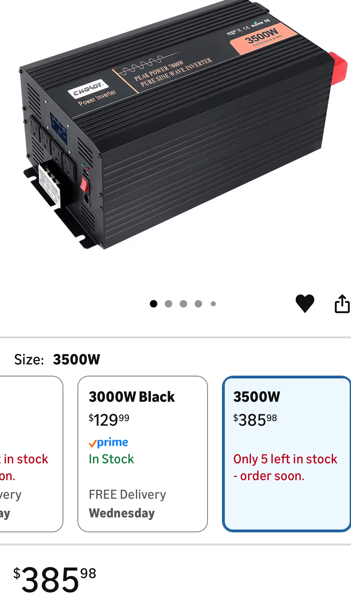 Pure Sine Wave Power Inverter 3500W DC12V to AC120V w/LCD Display + Remote-NEW!