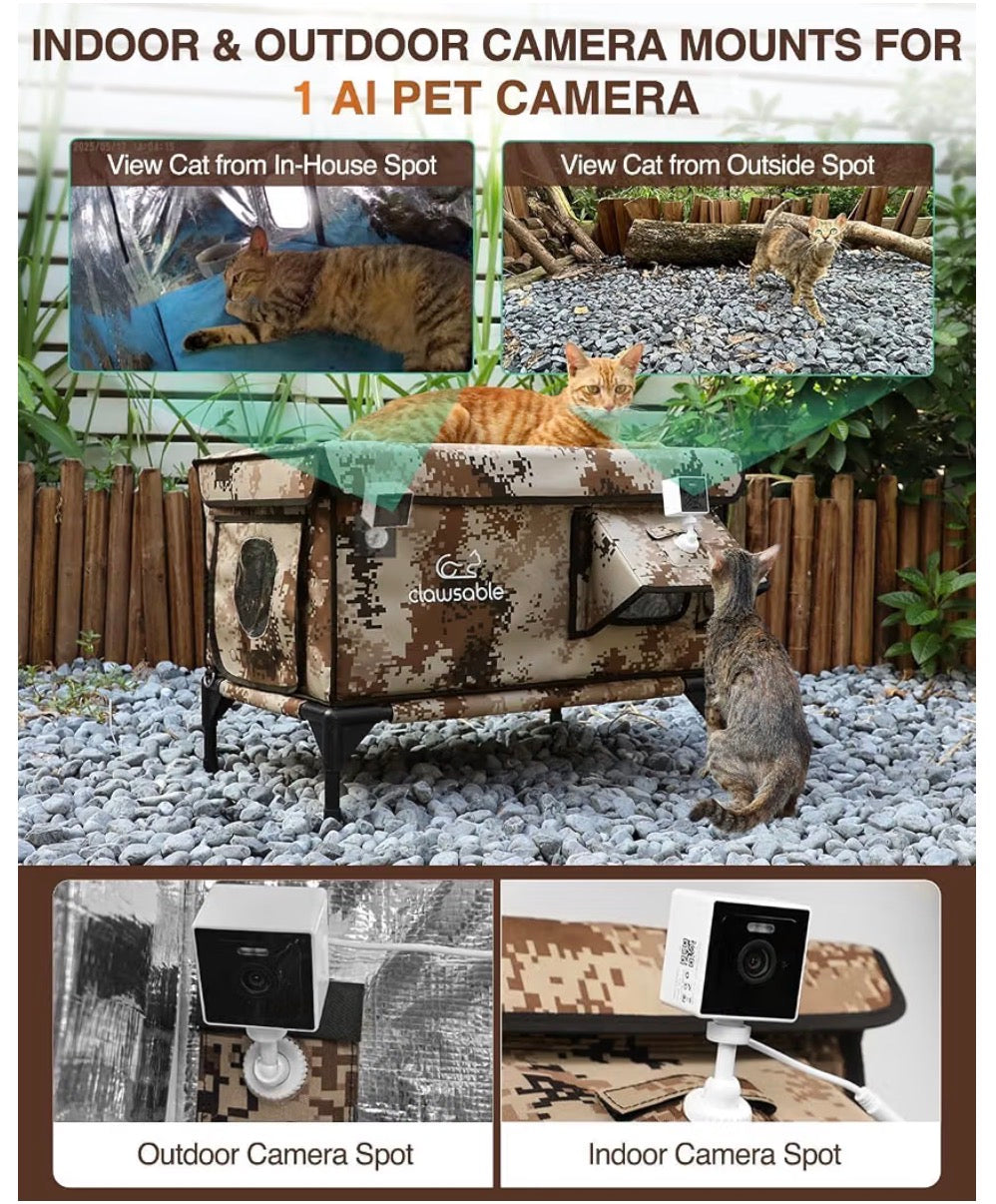 Heated Waterproof Insulated Cat House with Camera & Escape Door (25.5"x16"x18")
