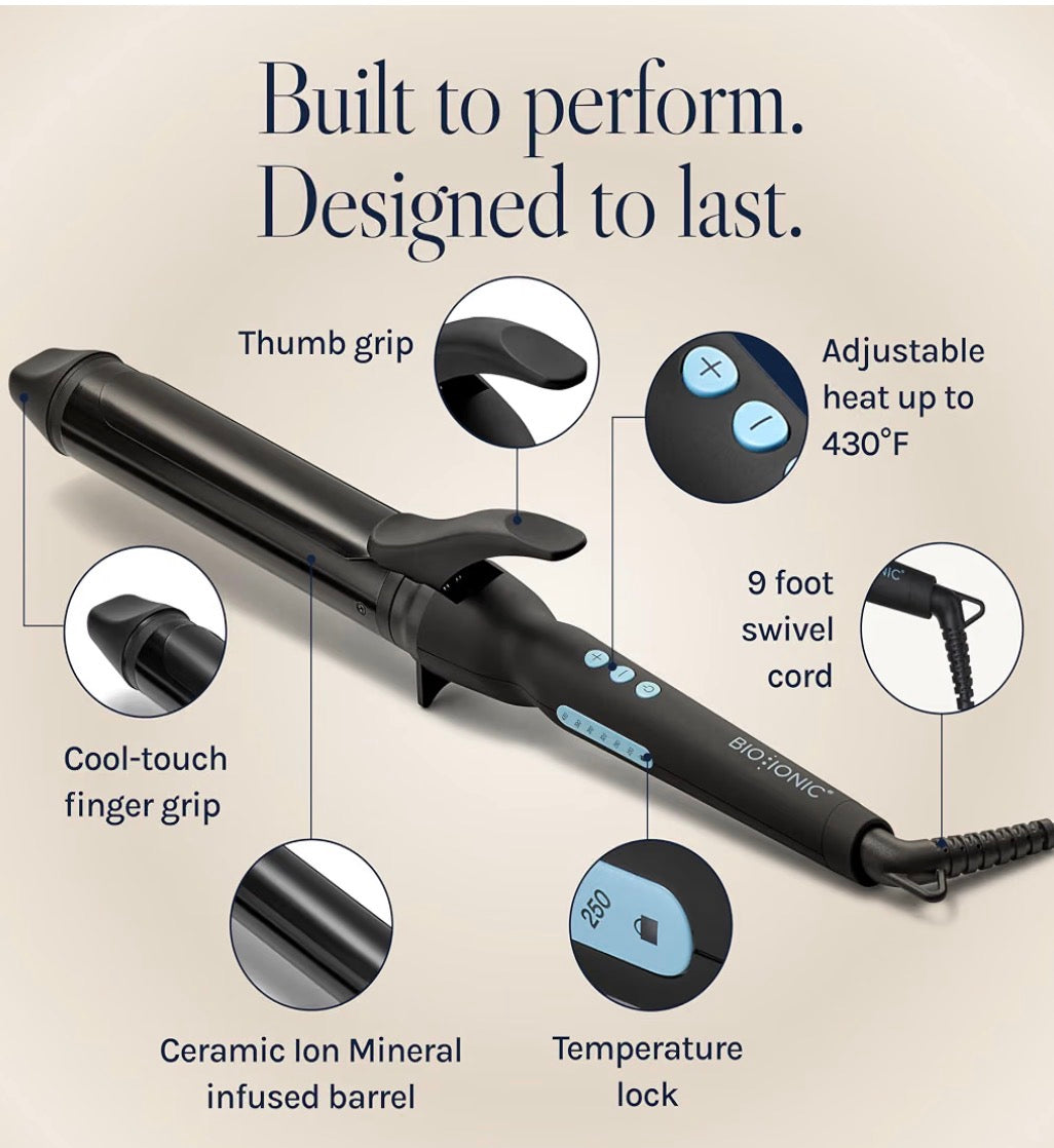 Bio Ionic 1 1/2” Long Barrel Curling Iron, Moisture Heat Technology & NanoIonic MX-New!!