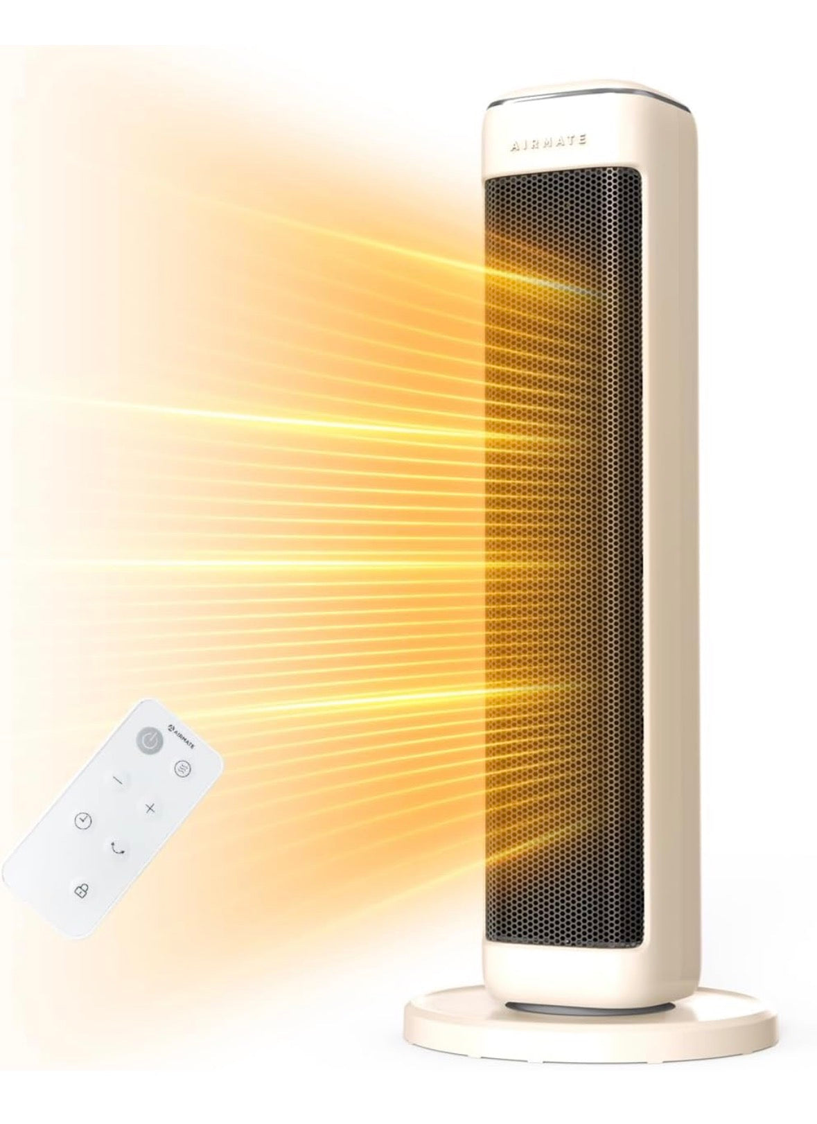 AIRMATE 1500W PTC Ceramic Tower Heater Remote Oscillating 24hr Timer Beige-NEW!!