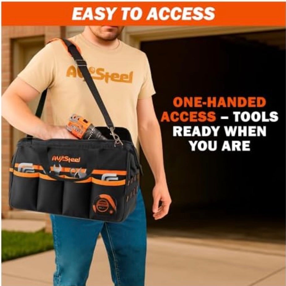 AV Steel Tool Bag — 15in., 16 Pockets, Heavy-Duty Oxford 1680D, Waterproof, Adjustable Shoulder Strap, Model# AV-700100